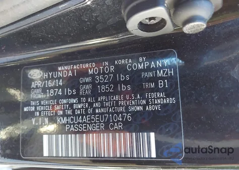 2014 Hyundai Accent Gls z USA, uszkodzony, nr VIN KMHCU4AE5EU710476